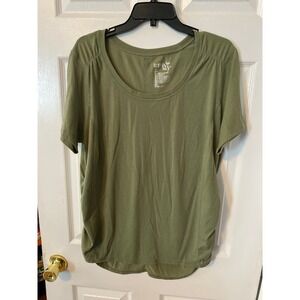 Terra & Sky Olive Green Short Sleeve Scoop Neck Ruched T-Shirt Plus Size 0X 14W